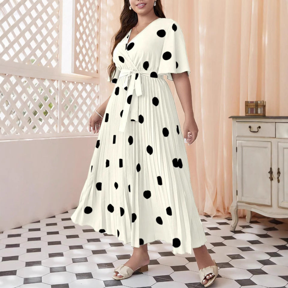 Plus Size Women Polka Dot Printed Pleated Dress 4