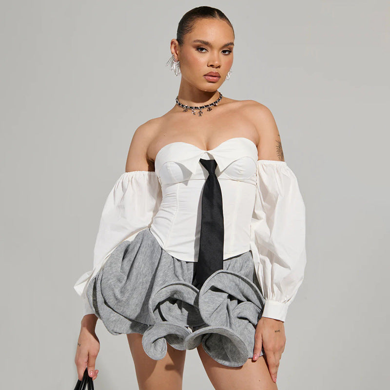 Spring Solid Color Puffy High Waist Mini Skirt 5