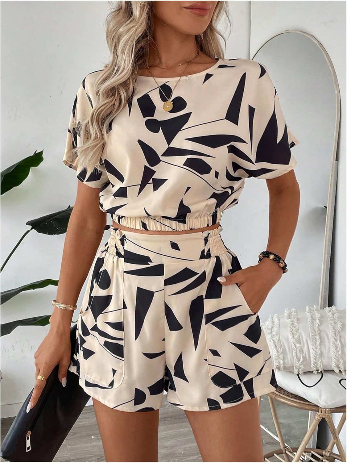 Women Summer printed Casual shirt shorts Two Piece Set
