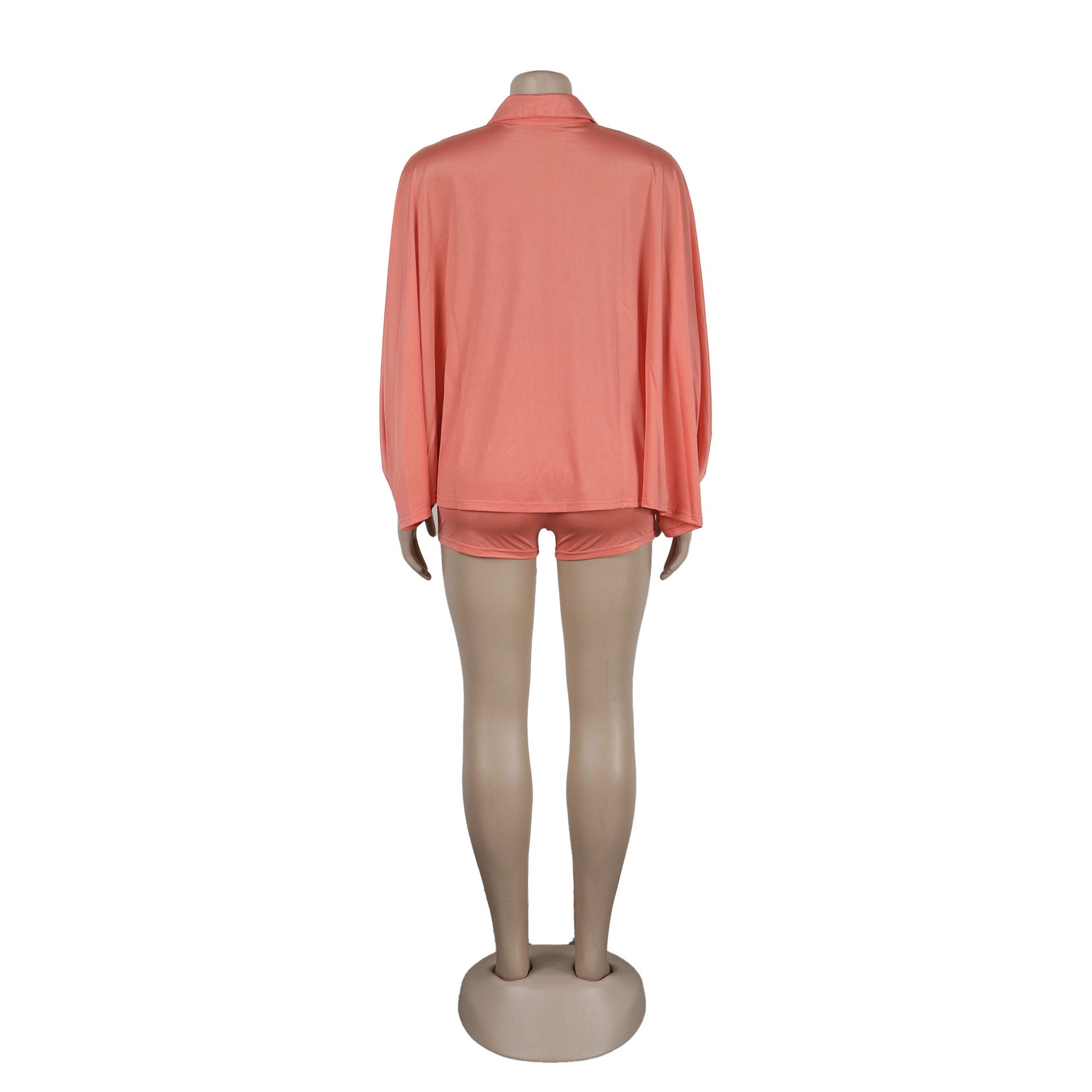 Sexy Solid Color Bat Sleeves Loose Shirt Shorts Two Piece Set 14