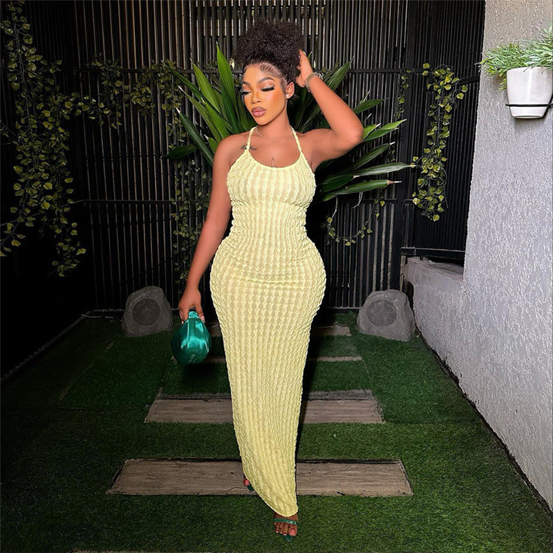 Spring Women's Strap Low-Back Sexy Chic Solid Color Long Dress 19