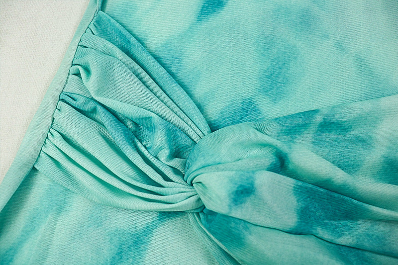 Women Printed Mesh Waist Bodycon High Neck Long Sleeve Chic Dress 14