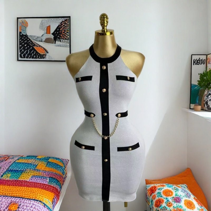 Sexy Color-Block Bodycon Knitting Dress