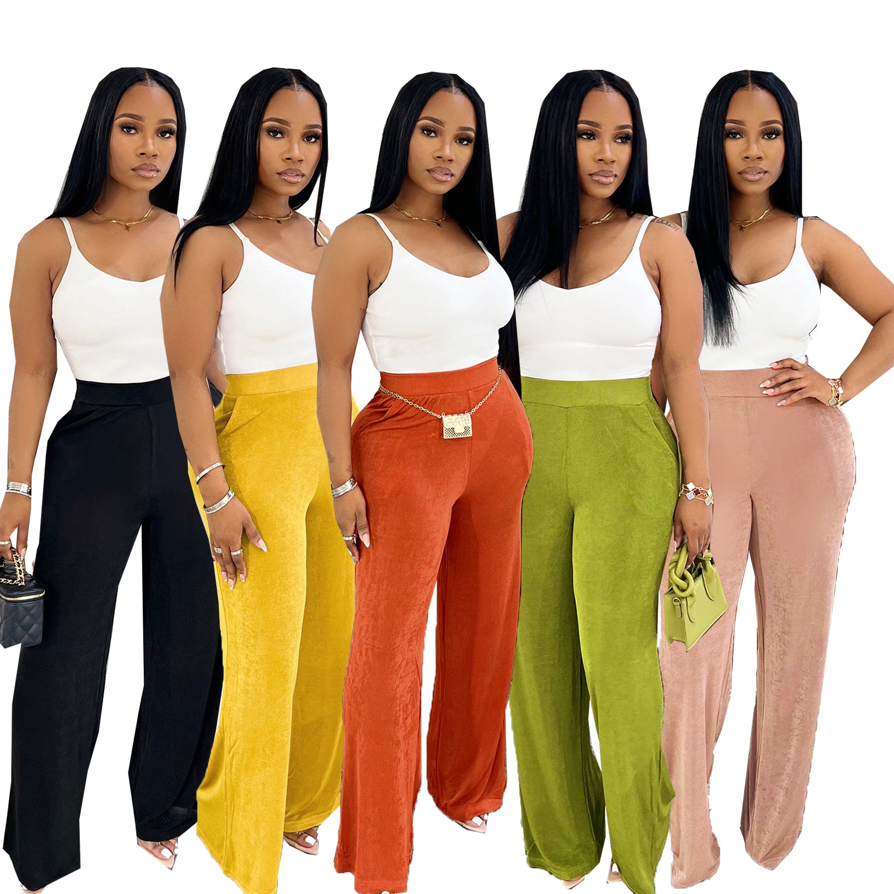 Fashion Casual Women's Loose High Waist Wide Leg Pants Elegant Career Trousers 7