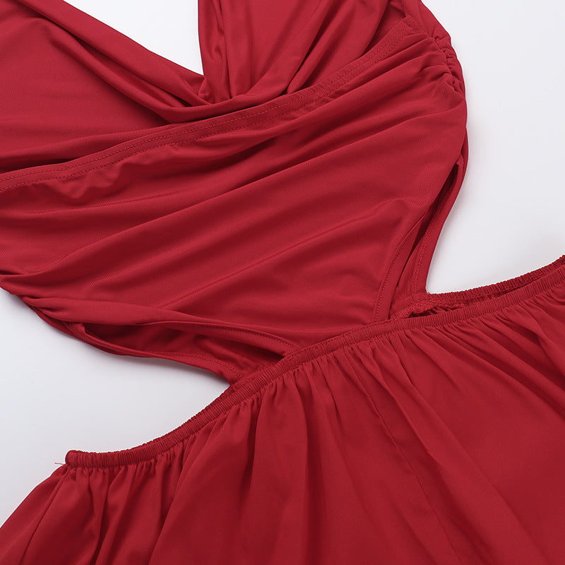 Spring Sexy Open Waist Hollow Halter Neck Long Dress 17