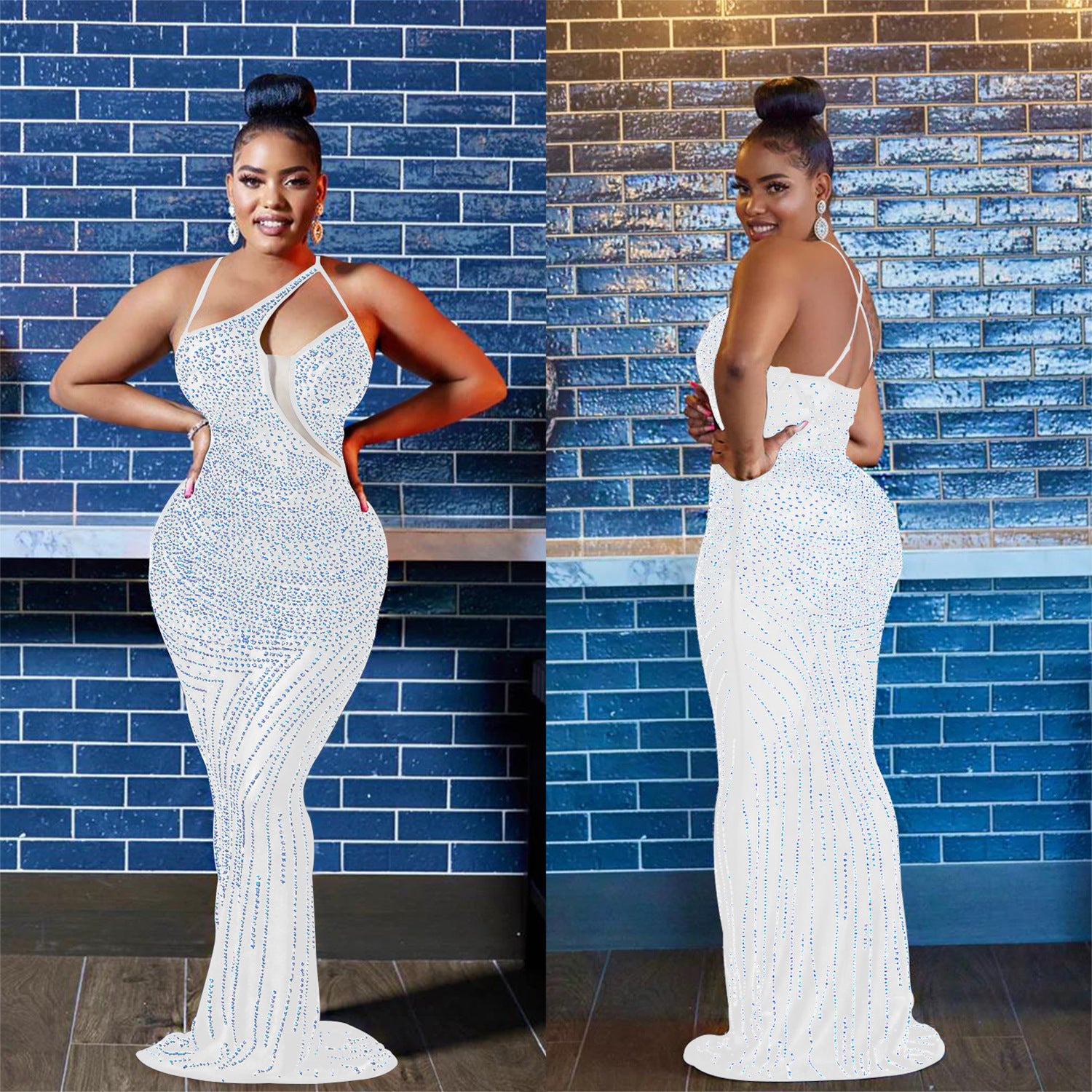 Women'S Fashion Mesh Beaded Sleeveless Straps V-Neck Maxi Dress 5