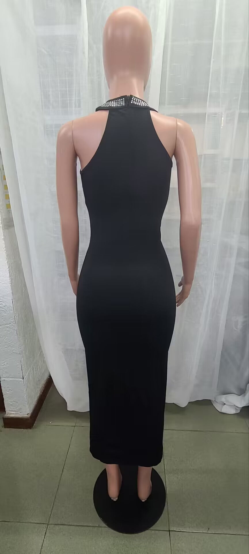 Fashion Halter Neck Beaded Chic Sleeveless Slit Sexy Party Dress 8