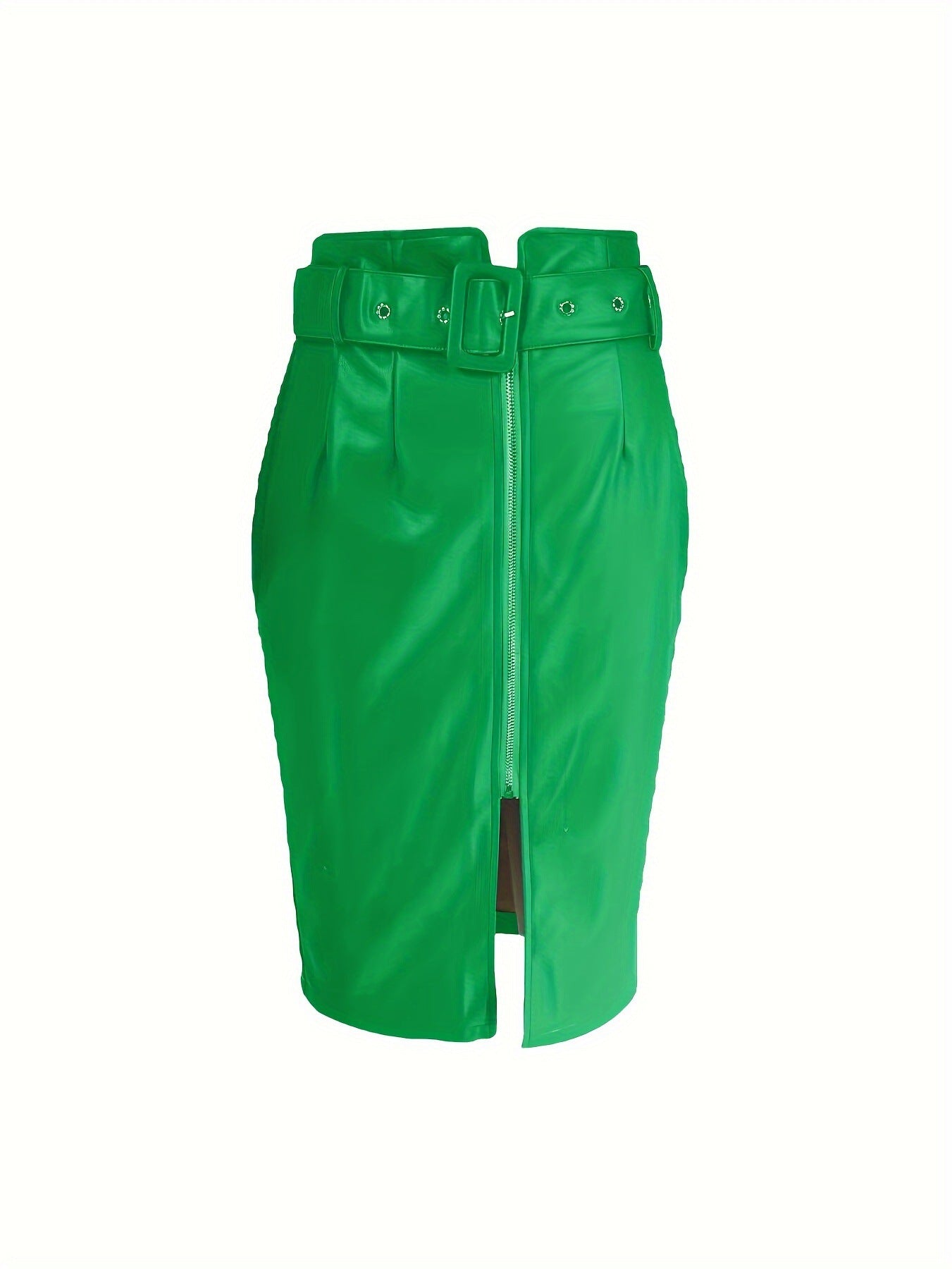 Women Casual Slit High Waist Pu Leather Skirt 10