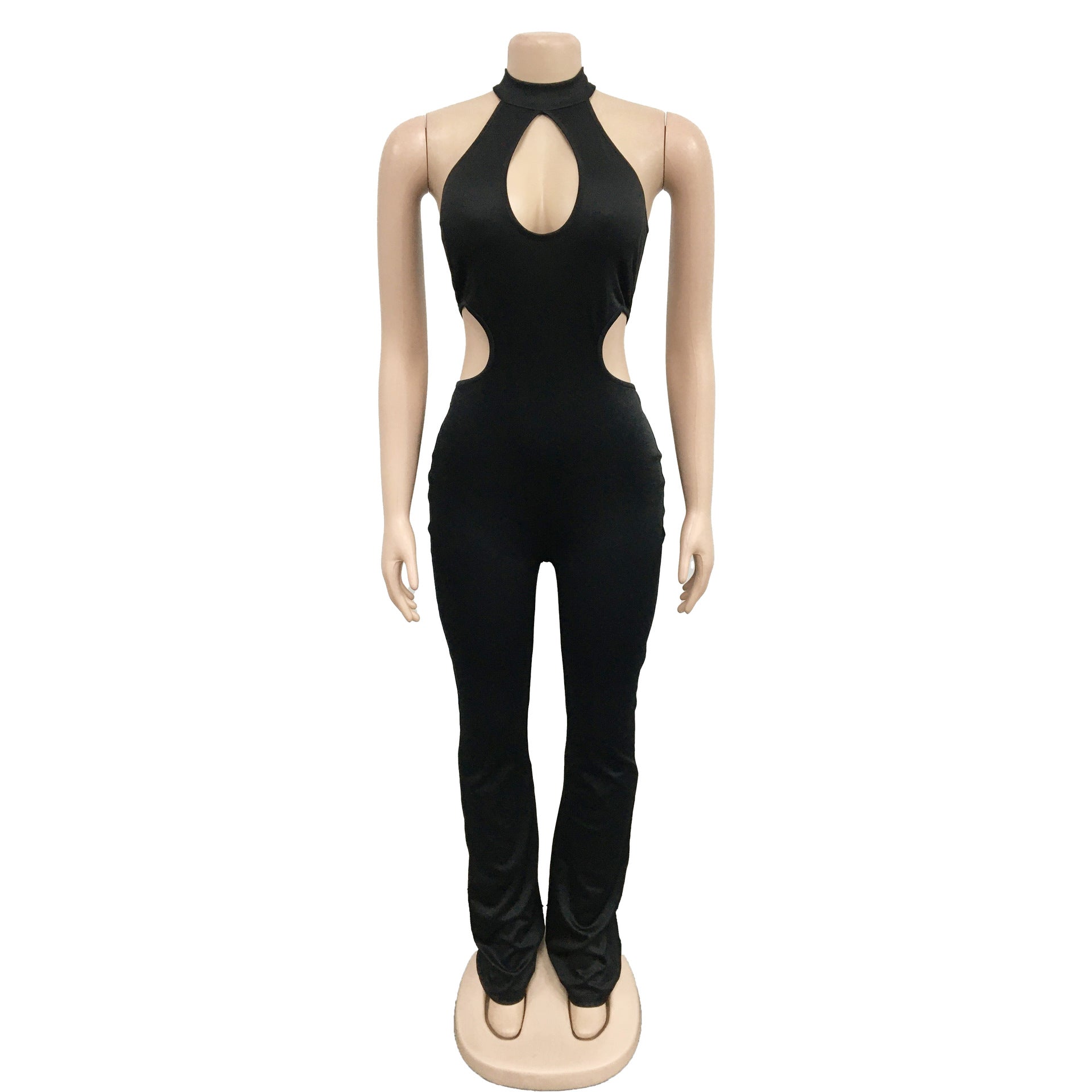 Women Solid Sexy Halter Neck Cutout Jumpsuit 17
