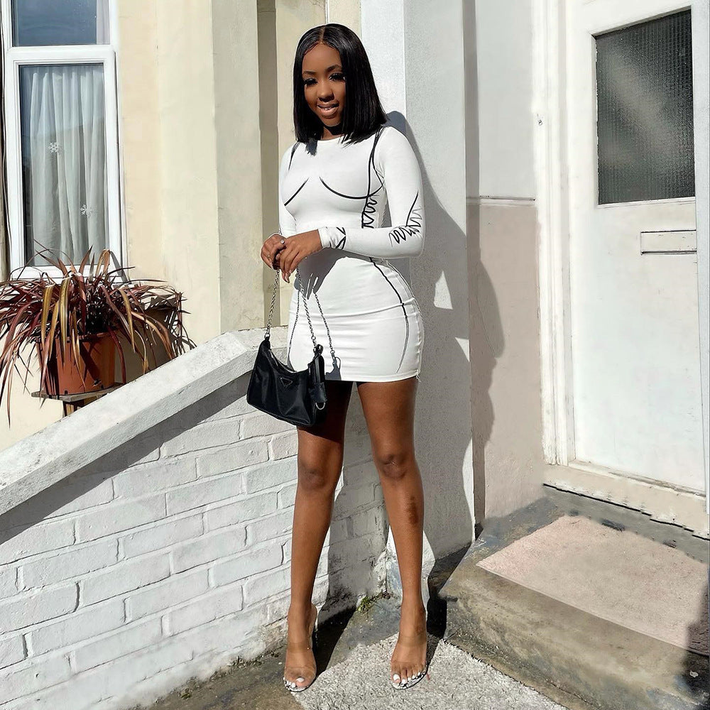 Fashionable Autumn Women's Sexy Slim Fit Round Neck Long Sleeve Dress 4