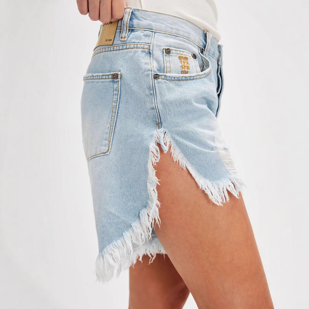Summer Women's Tassel Ripped Denim Knee-Length Shorts 5
