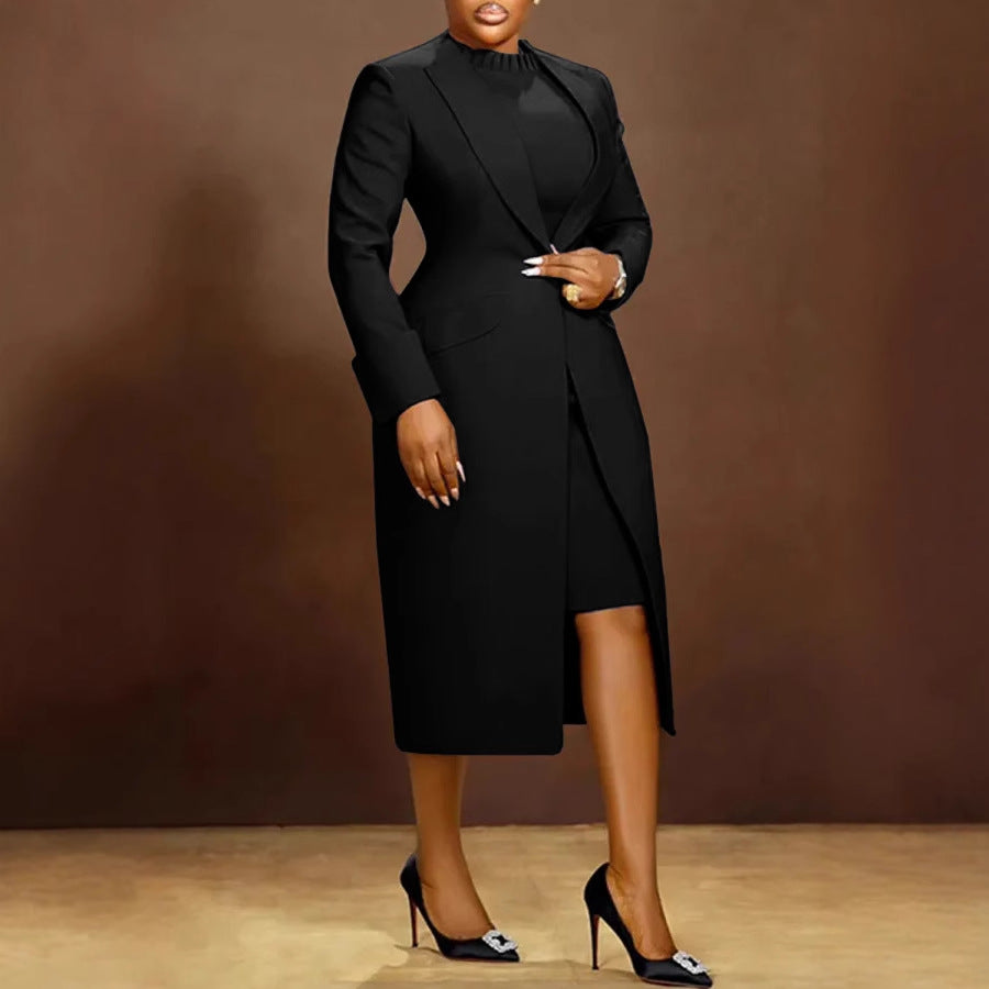 Turndown Collar Slim Waist Back Slit Blazer Sleeveless Dress Two-Piece Set 8