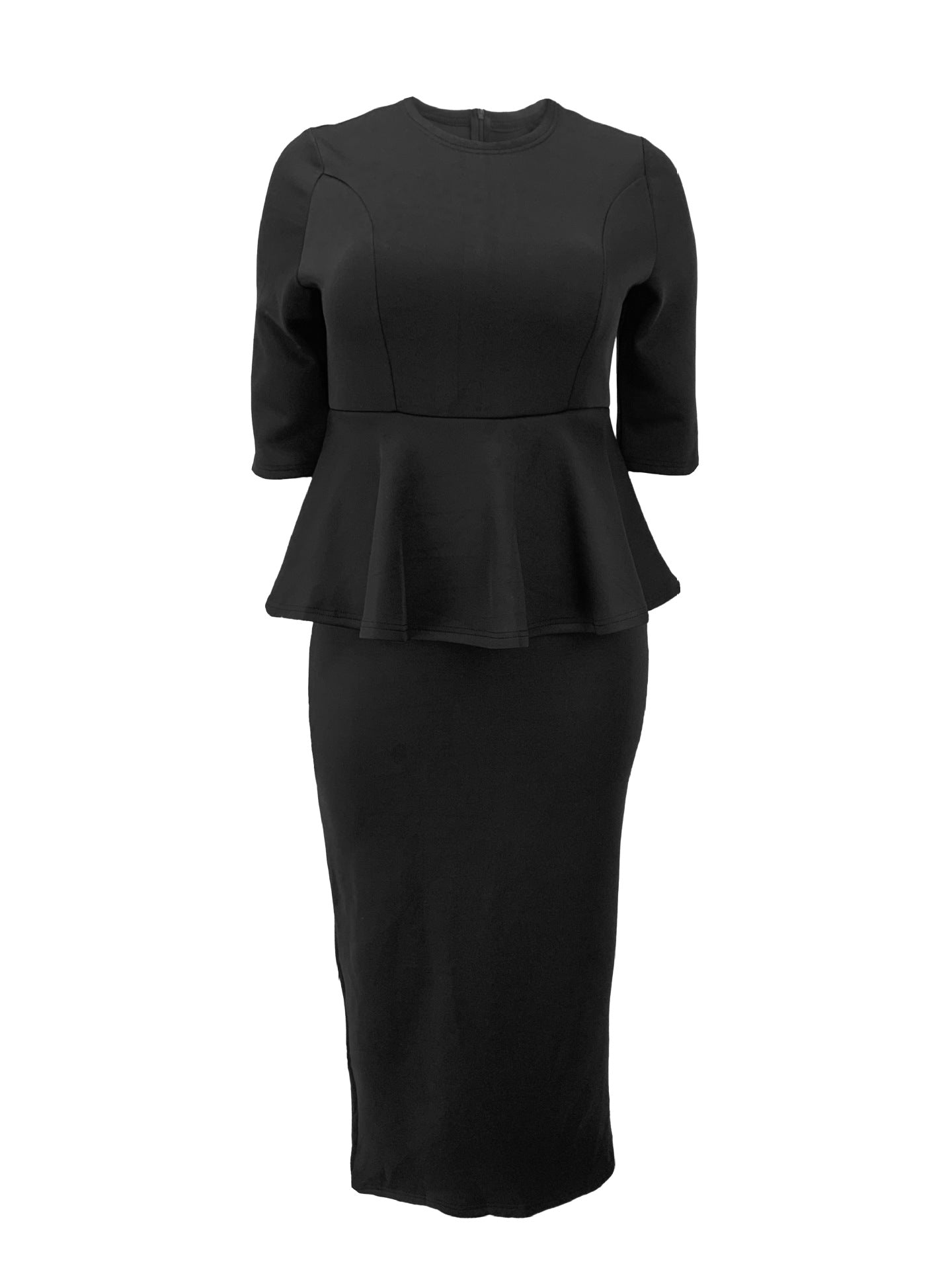 Plus Size Women Elegant Solid Bodycon Dress 4