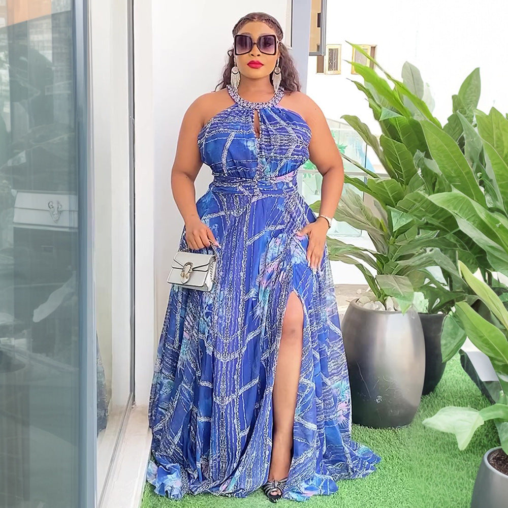 Plus Size Women Off-shoulder Spring and Summer African Print Bubble Bead Maxi Dress 3