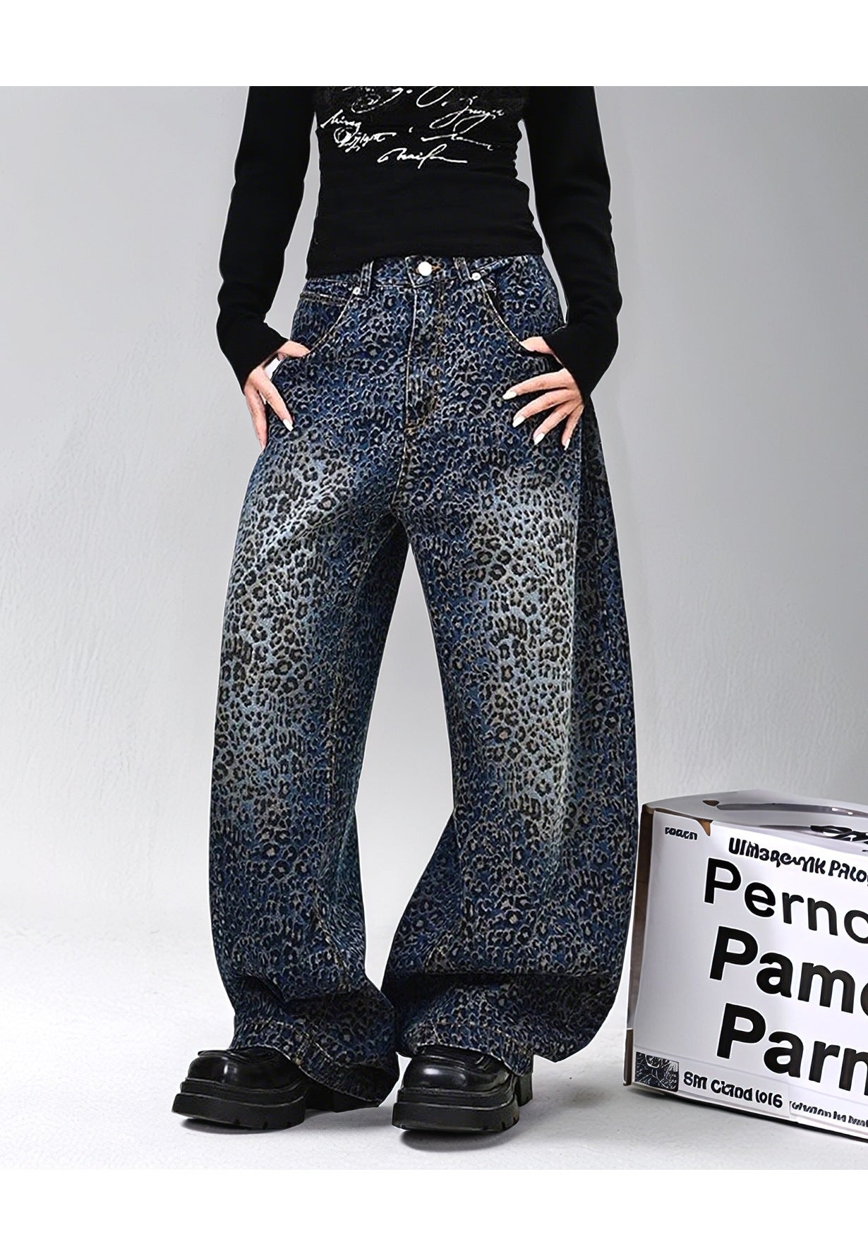 Plus-Size Women Autumn Leopard Print American Denim Pant 6