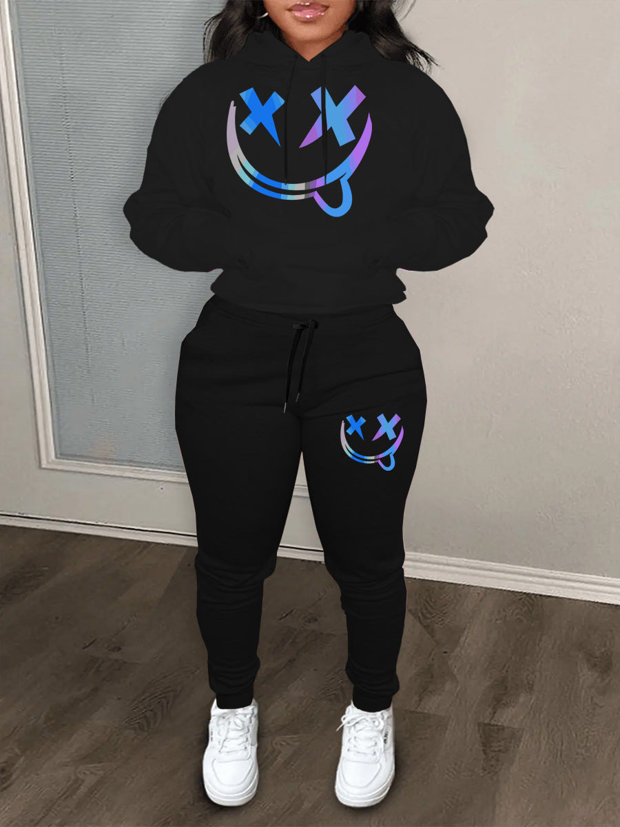 Women Casual Color Block Letter Print Hoodies and Sweatpants Two-piece Set 3