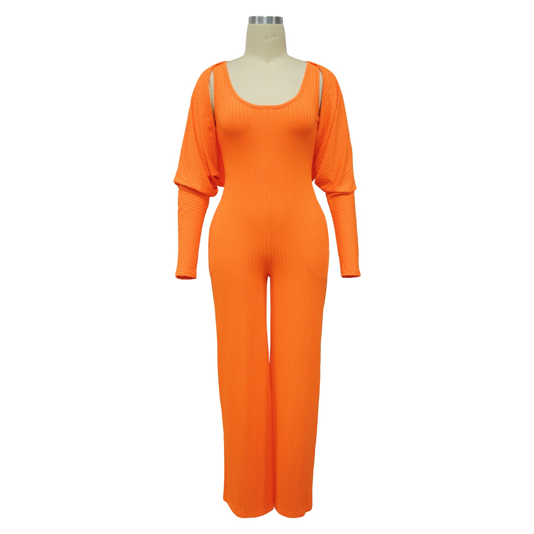 Women’s Fashion Ribbed High-Stretch Cape Top Sleeveless Jumpsuit Set 20