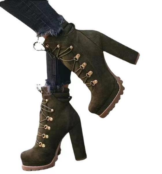 Winter Platform High-Heeled Lace-Up Short Boots Suede Plus Size Martin Boots 8
