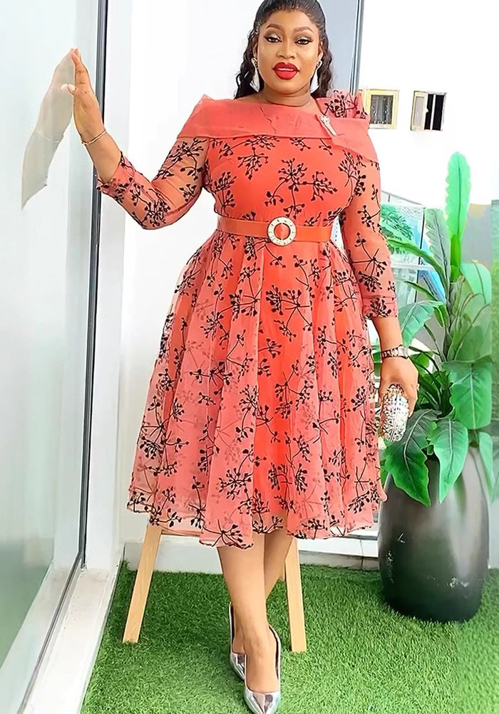 African Plus Size Women's Printed A-Line Dress