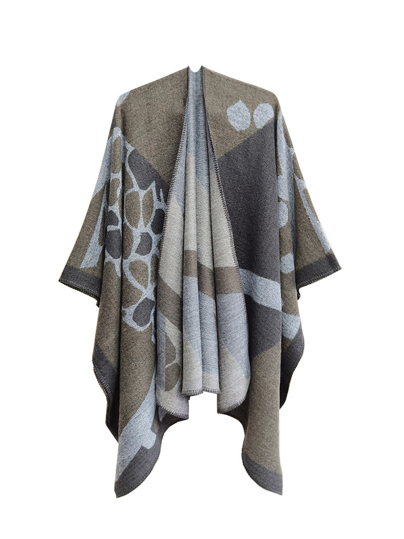 Women jacquard cape camouflage slit shawl 13