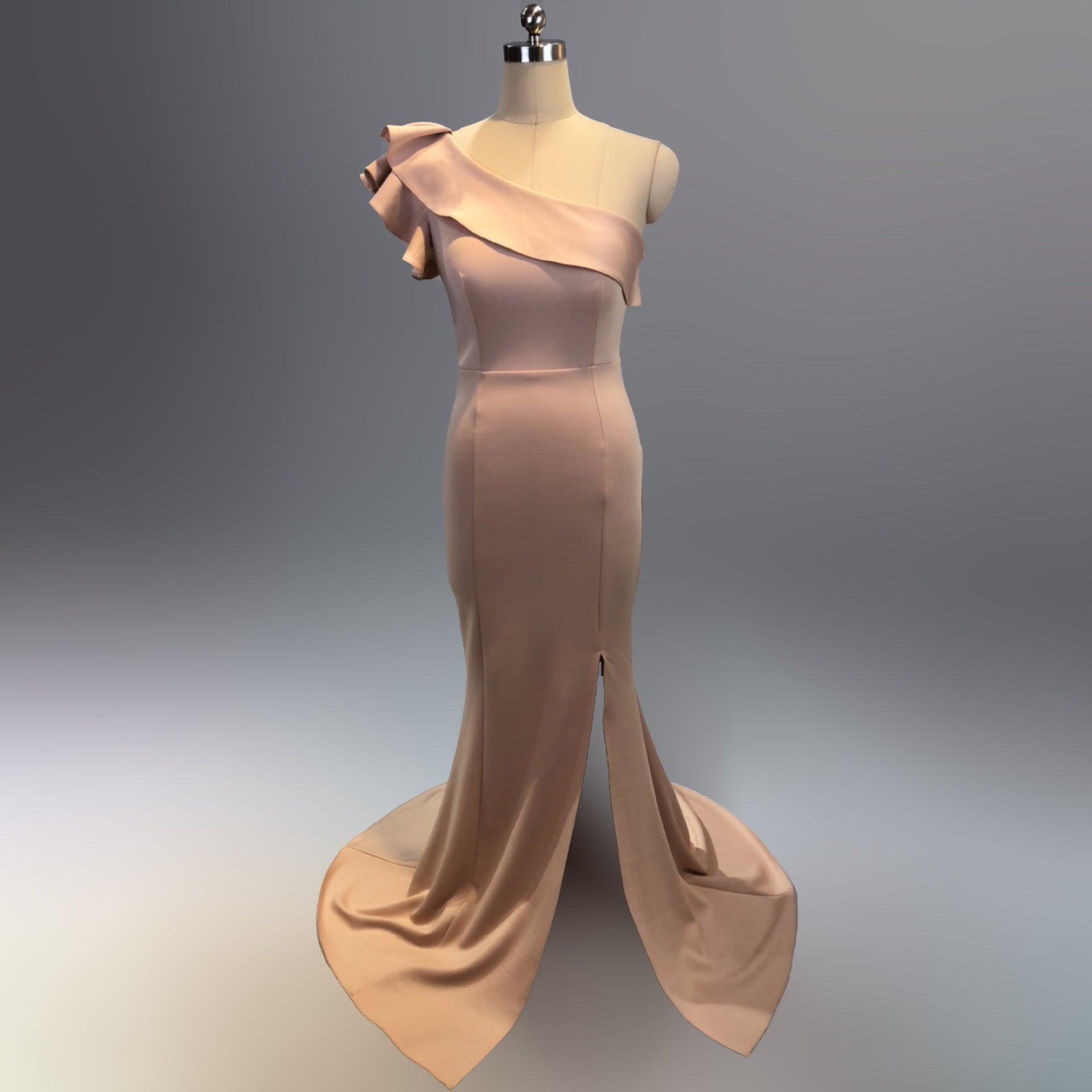 Women Summer Formal One Shoulder Shoulder High Slit Mermaid Evening Dress 14