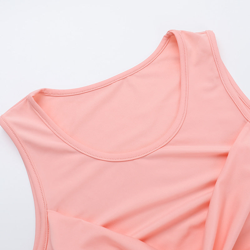 Women Spring Summer Sexy Gathered Ribbon Solid Dress 9