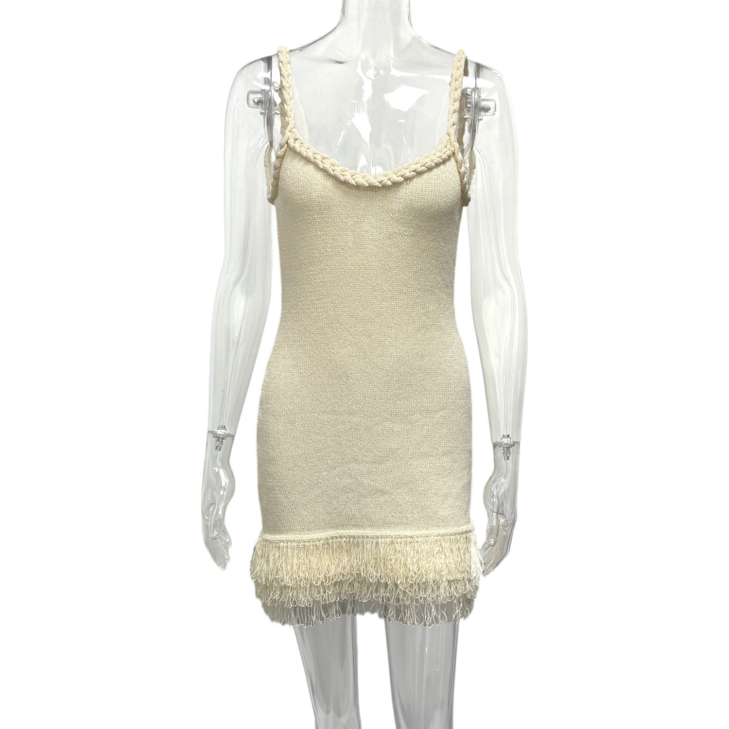 Spring-Summer Knitted Straps Fringed Bodycon Dress 12