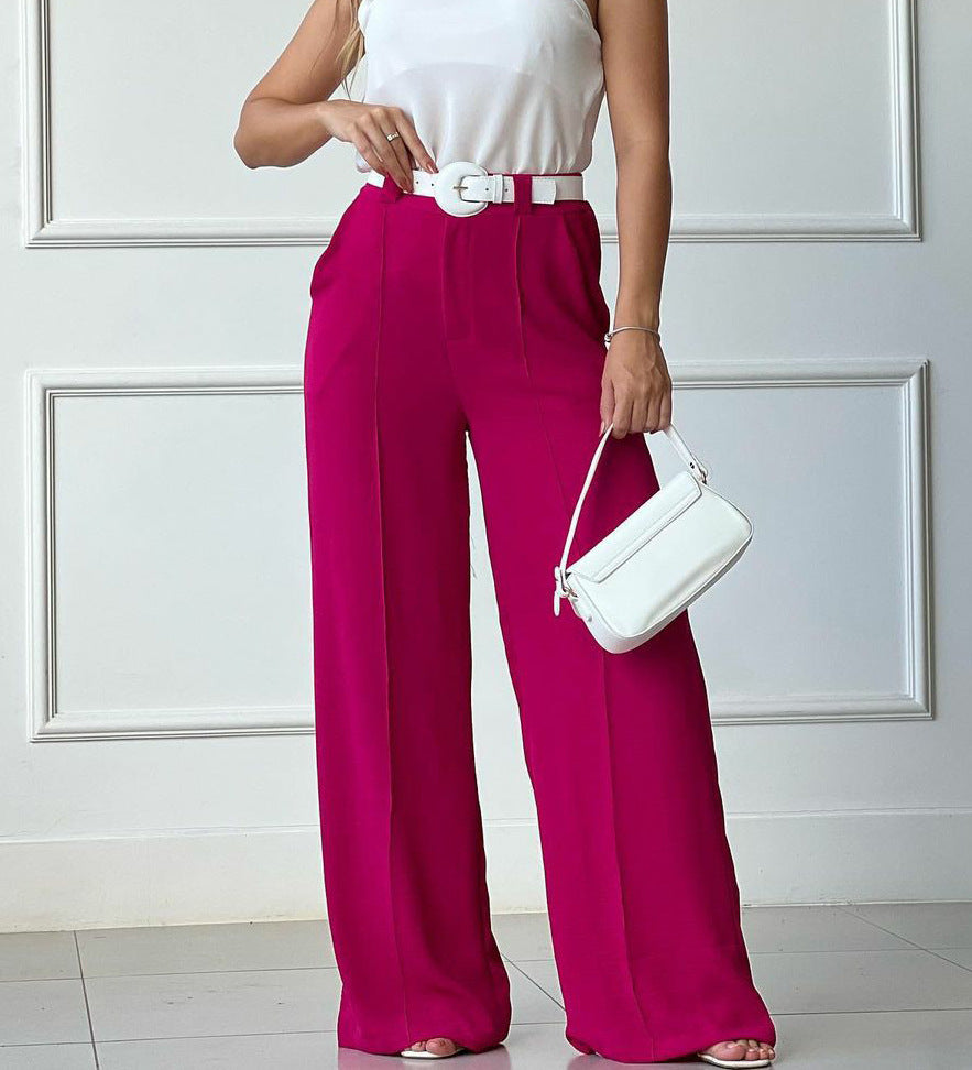Women Casual Thin Solid Loose Pleated Wide Leg Pants 4