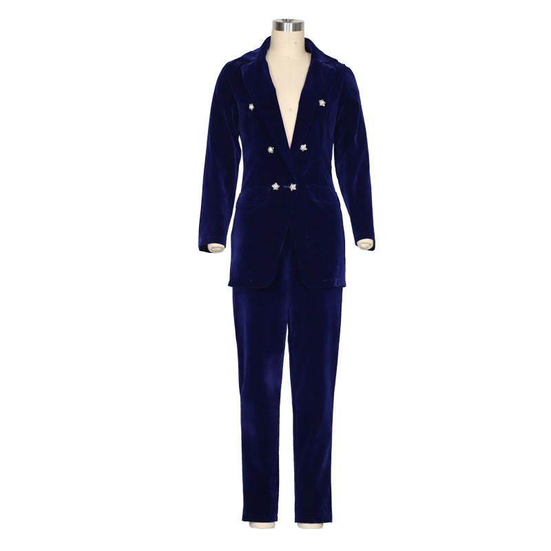 Spring Women Solid  Long Sleeve Blazer + Pant Two-Piece Set 13