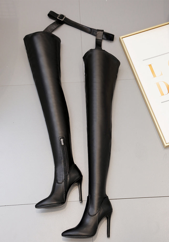 Stiletto Pointed Toe Sexy Over-The-Knee Boots Plus Size High-Heeled Leather Boots