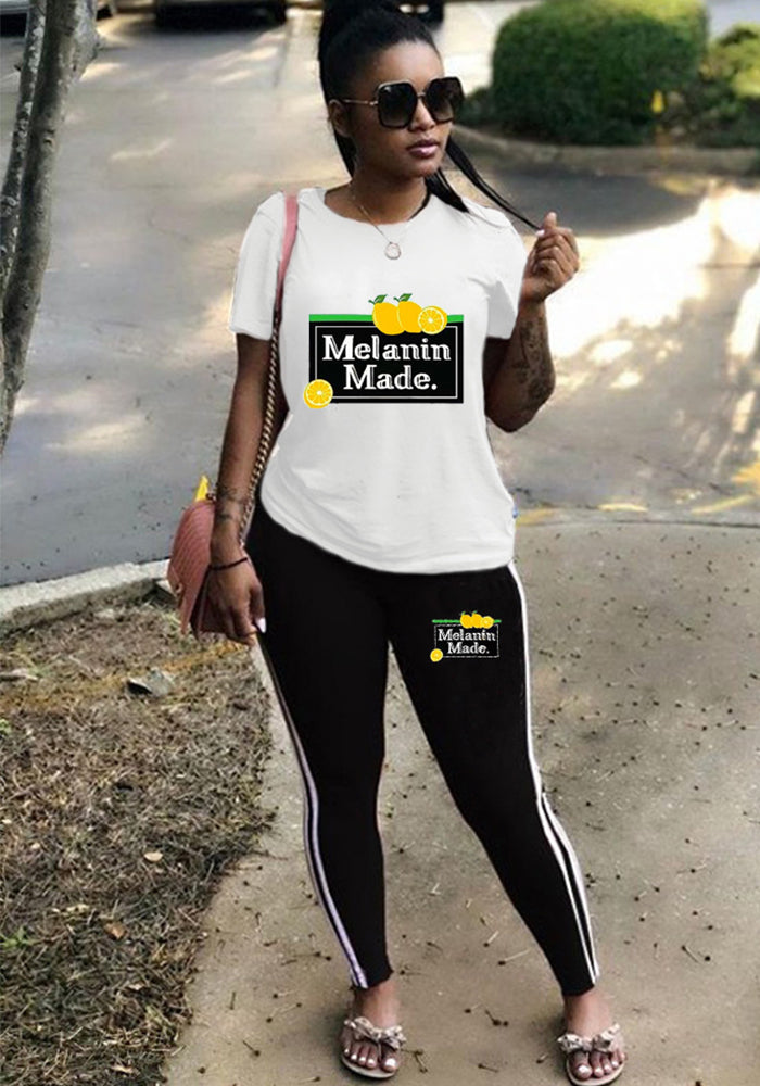 Women Casual Solid Print Short-Sleeved Top and Pants Two-Piece Set