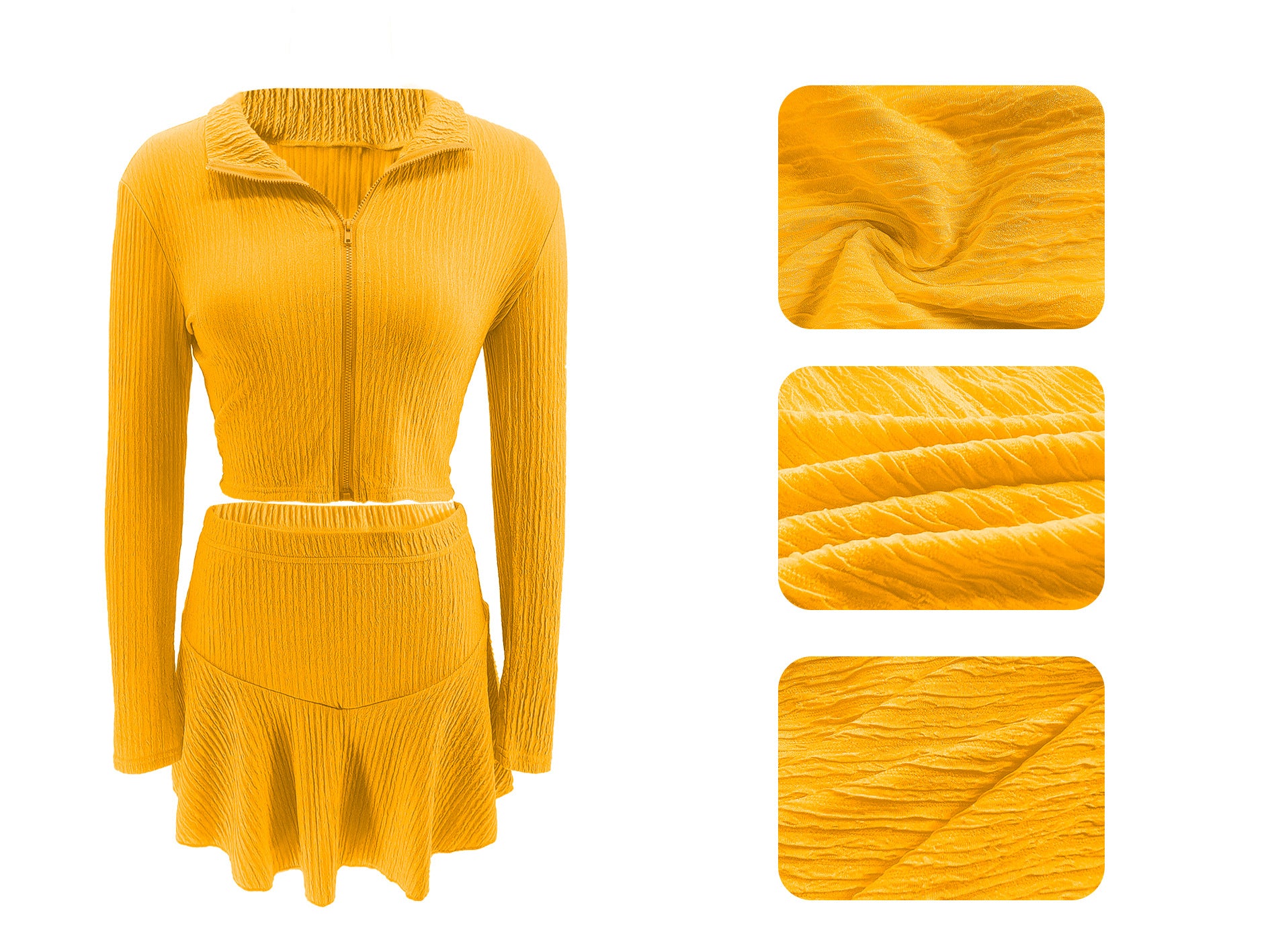 Women Solid Zippered Cropped Top Two-piece set with ruffled skirt 41