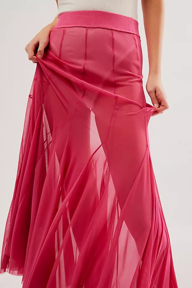 Irregular See-Through Mesh Sexy High-Waisted Long Skirt 15