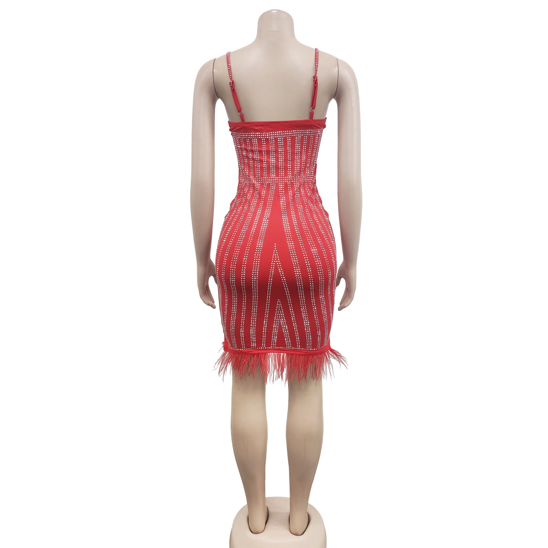 Women's Fashionable Sleeveless Beaded Feather Strap Club Dress 13