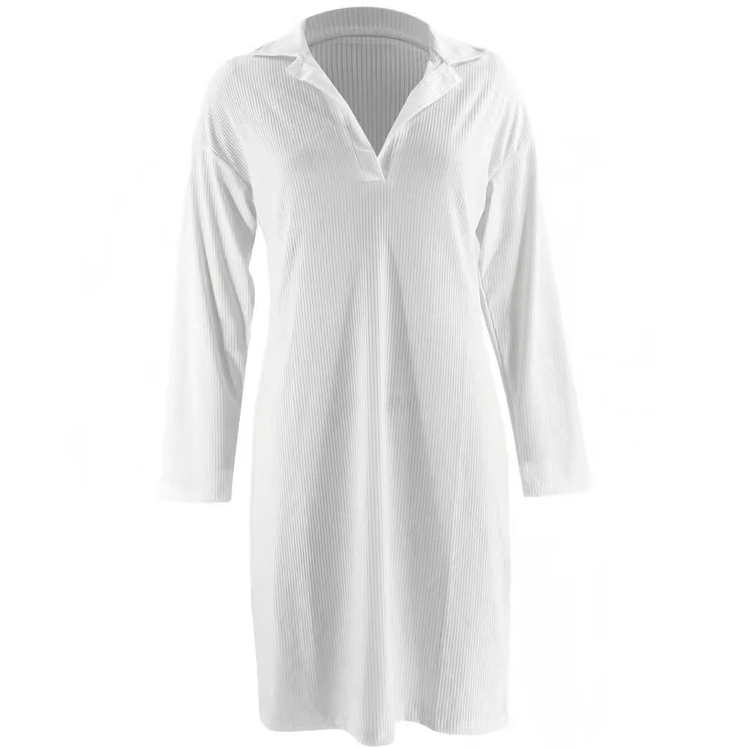 Plus Size Women White Half Open Collar Long Sleeve Dress 4