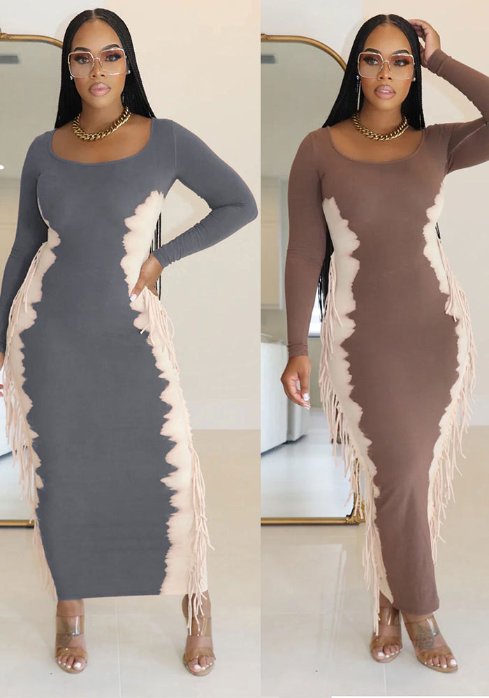 Contrast Color Tassel Casual Dress