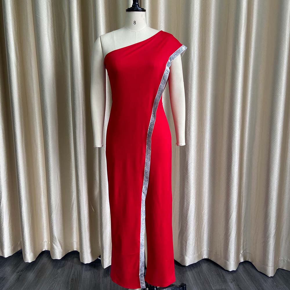 Autumn Red Formal One Shoulder Sequin Elegant Jumpsuit 3