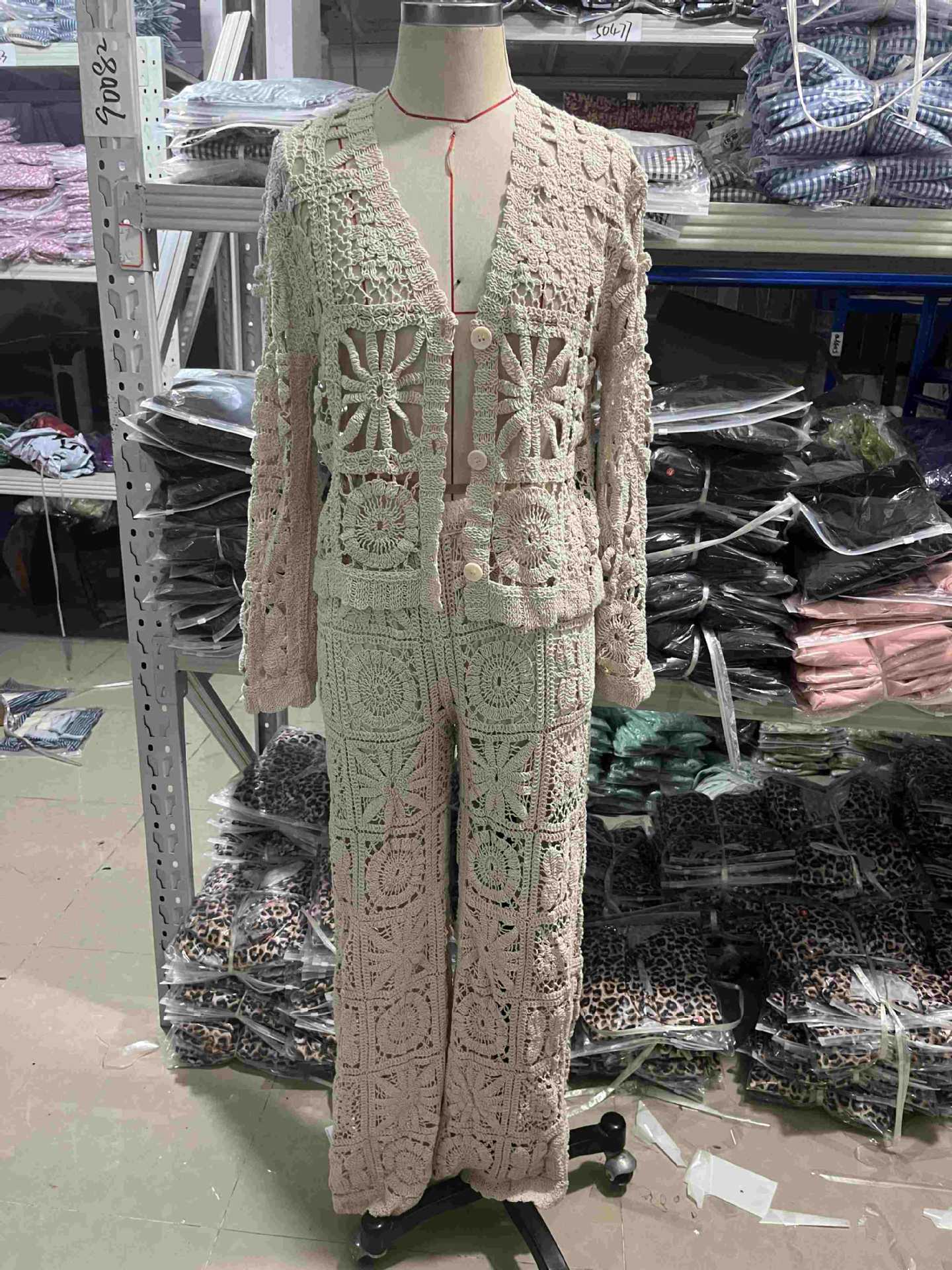 Women knitting hollow Top and Pants Two Piece Set 8