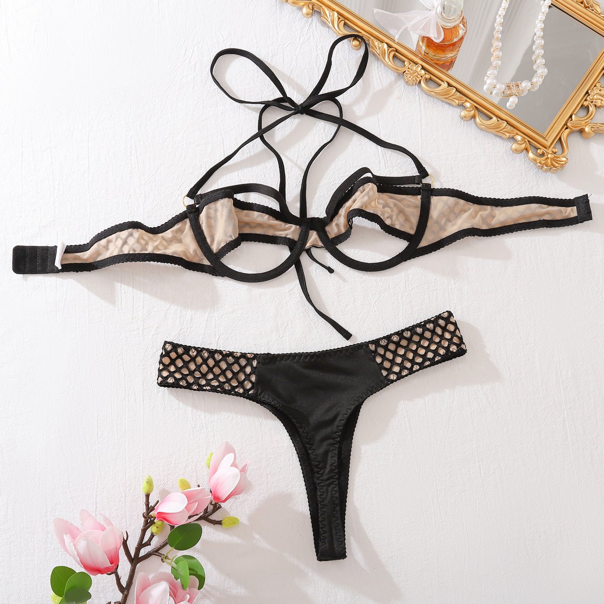 Fashion Bikini wo - Piece Halter Neck Sexy Lingerie Set - BamBam