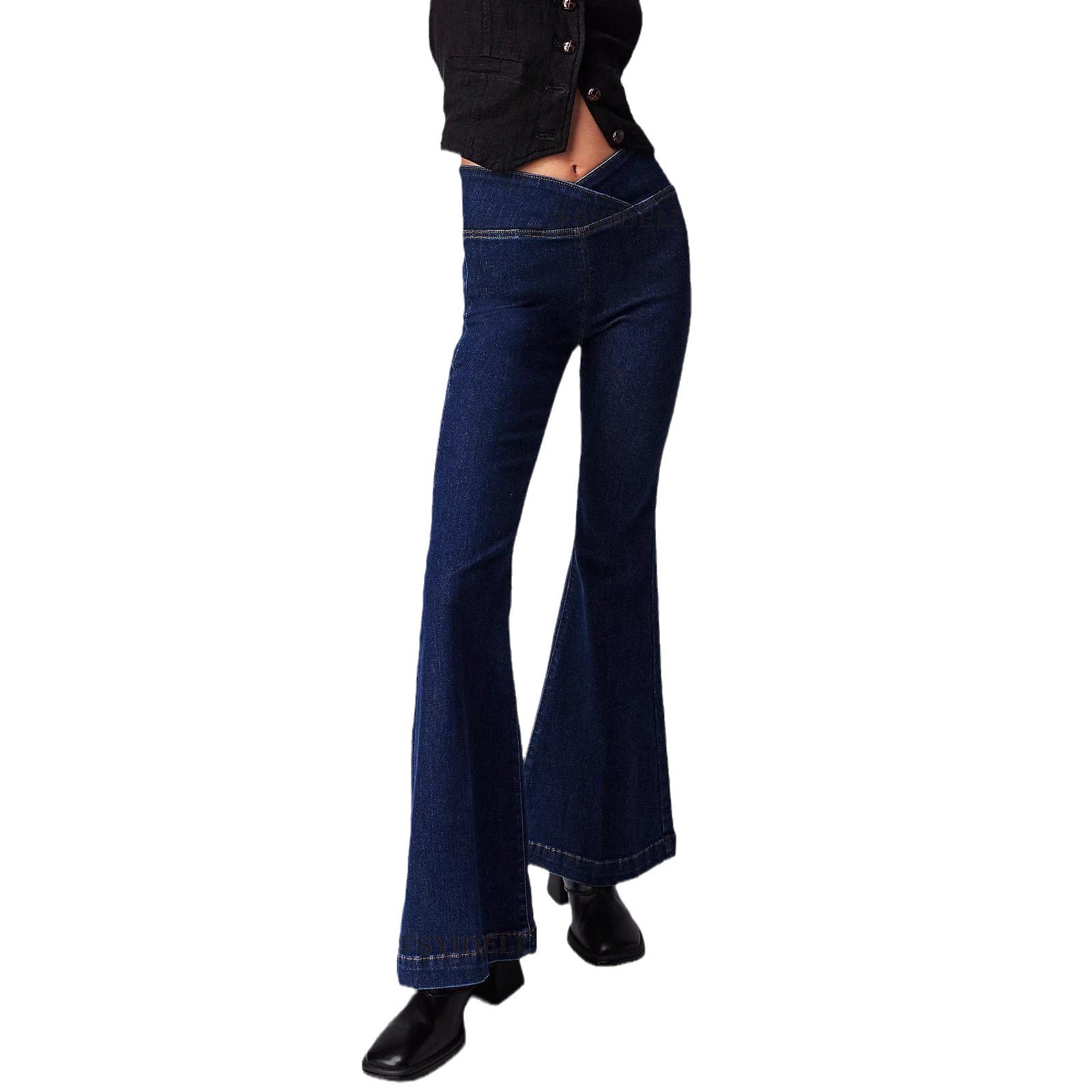 Spring And Autumn Irregular Denim Pants Women's High Waist Slim Fit Bell Bottom Trousers 12