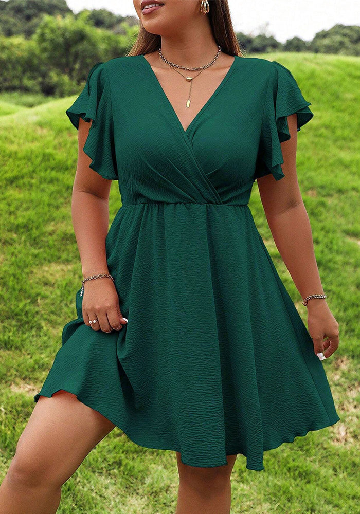 Plus Size Women's Summer V-neck Solid color Casual Dress