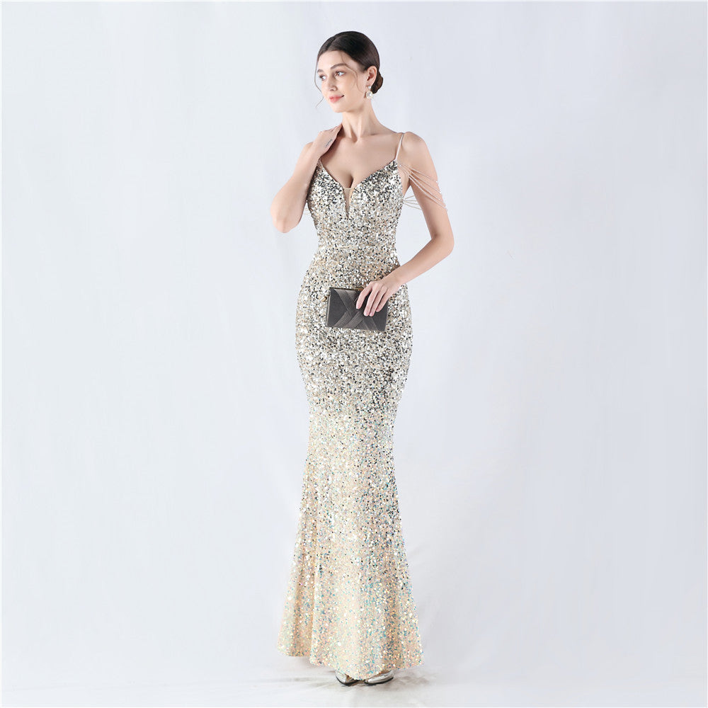 Gradient Sequins Sexy Strap Evening Dress 12