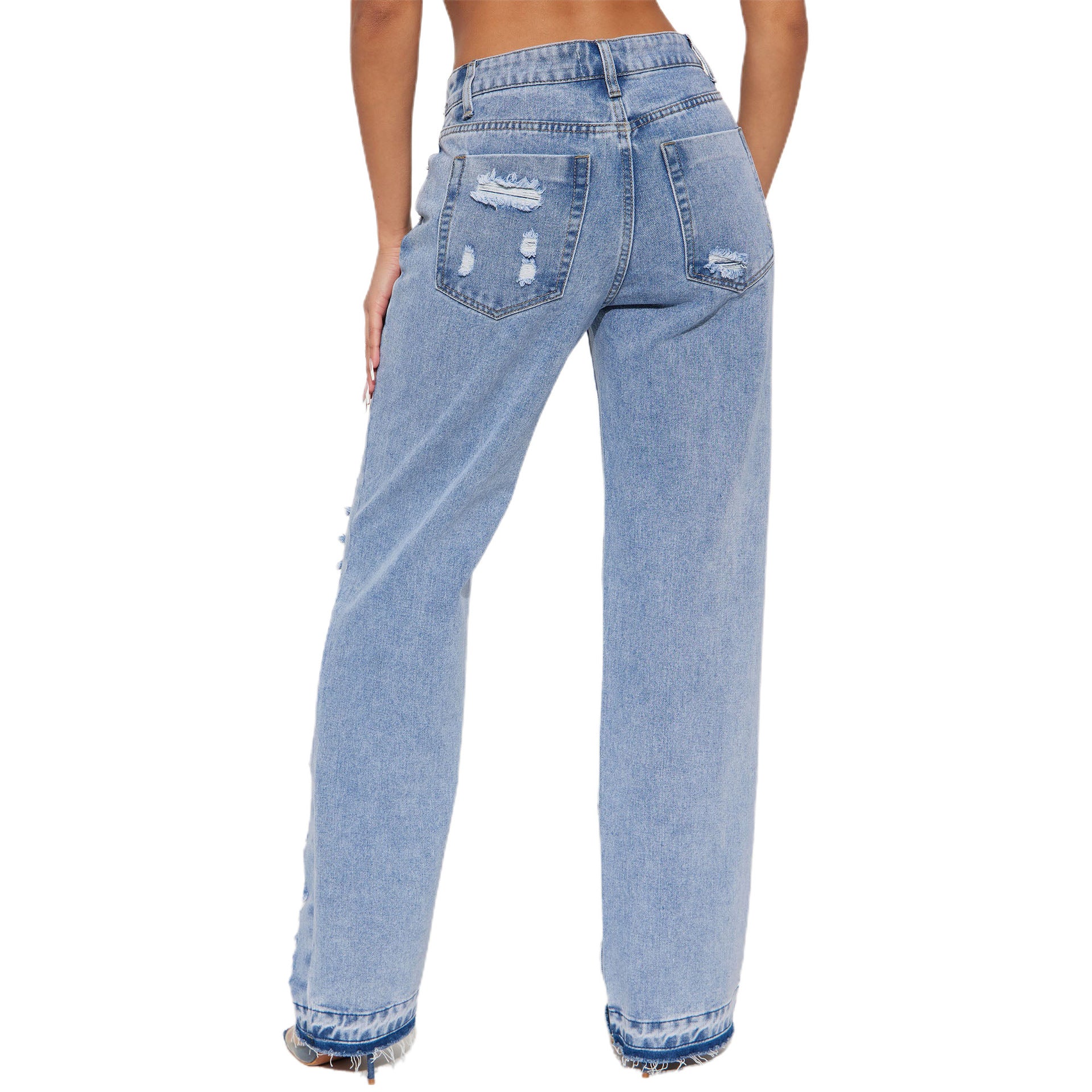 Fashion Versatile Slim Sexy Micro Stretch Ripped Micro Bell Bottom Denim Pants 5