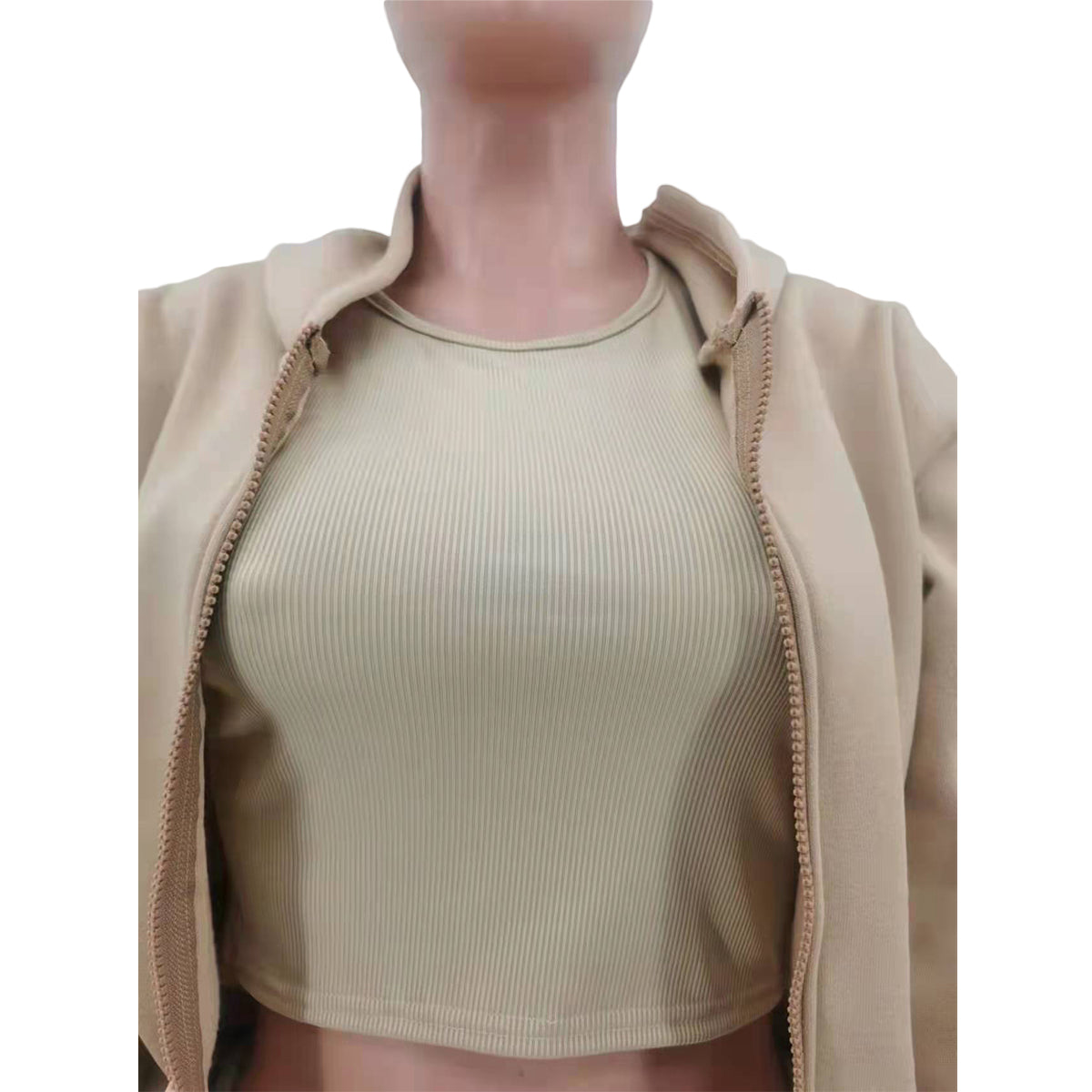 Winter Khaki Thick Hooded Three Piece Pants Tracksuit 3