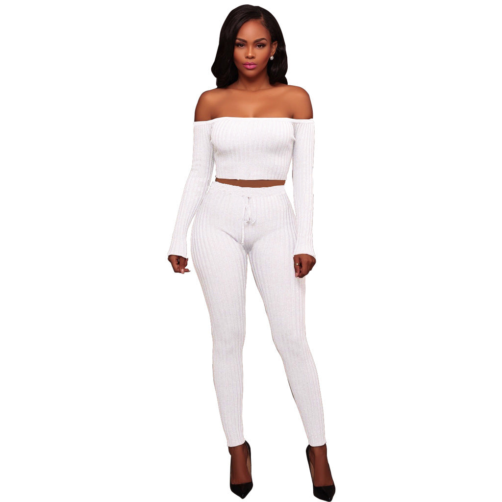 Women's Fall/Winter High Stretch Ribbed  Two Piece Pants Set 3