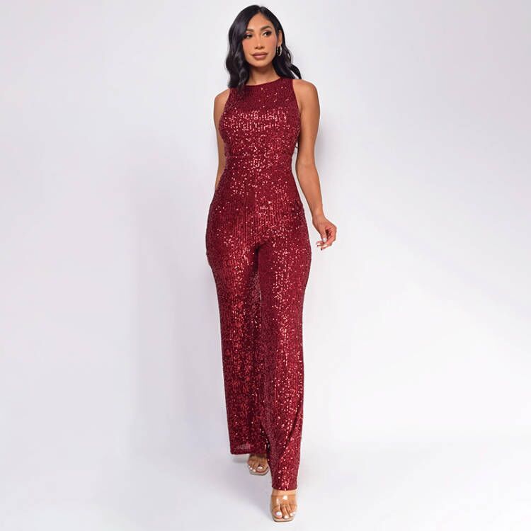 Sleeveless Sequin Round Neck Slim Fit Women's Jumpsuit 22
