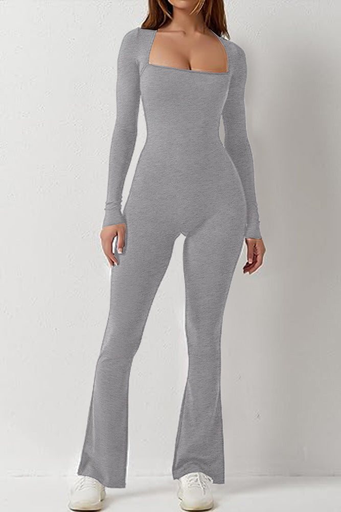 Women's Long Sleeve Square Neck High Stretch Slim Tight Fitting Jumpsuit 5