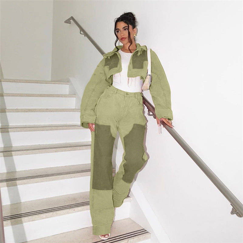 Autumn Women's Patchwork Contrast Color High Waisted Loose Casual Denim Pants For Women 6