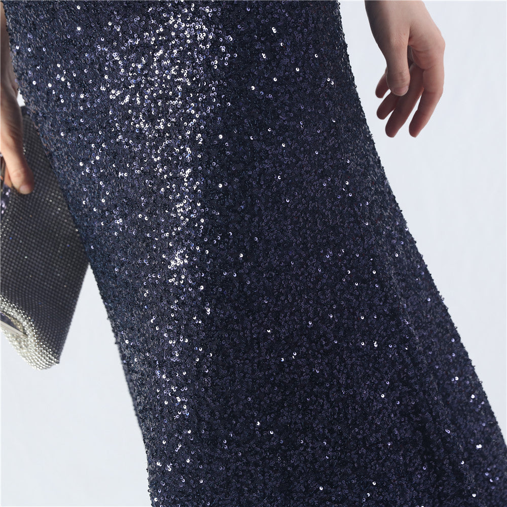 Elegant Strap V-Neck Sequined Evening Dress 20