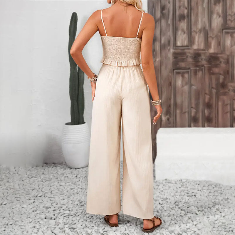 Women's Solid Color Straps Vest Straight Slit Casual Pants Summer Two-Piece Set 14